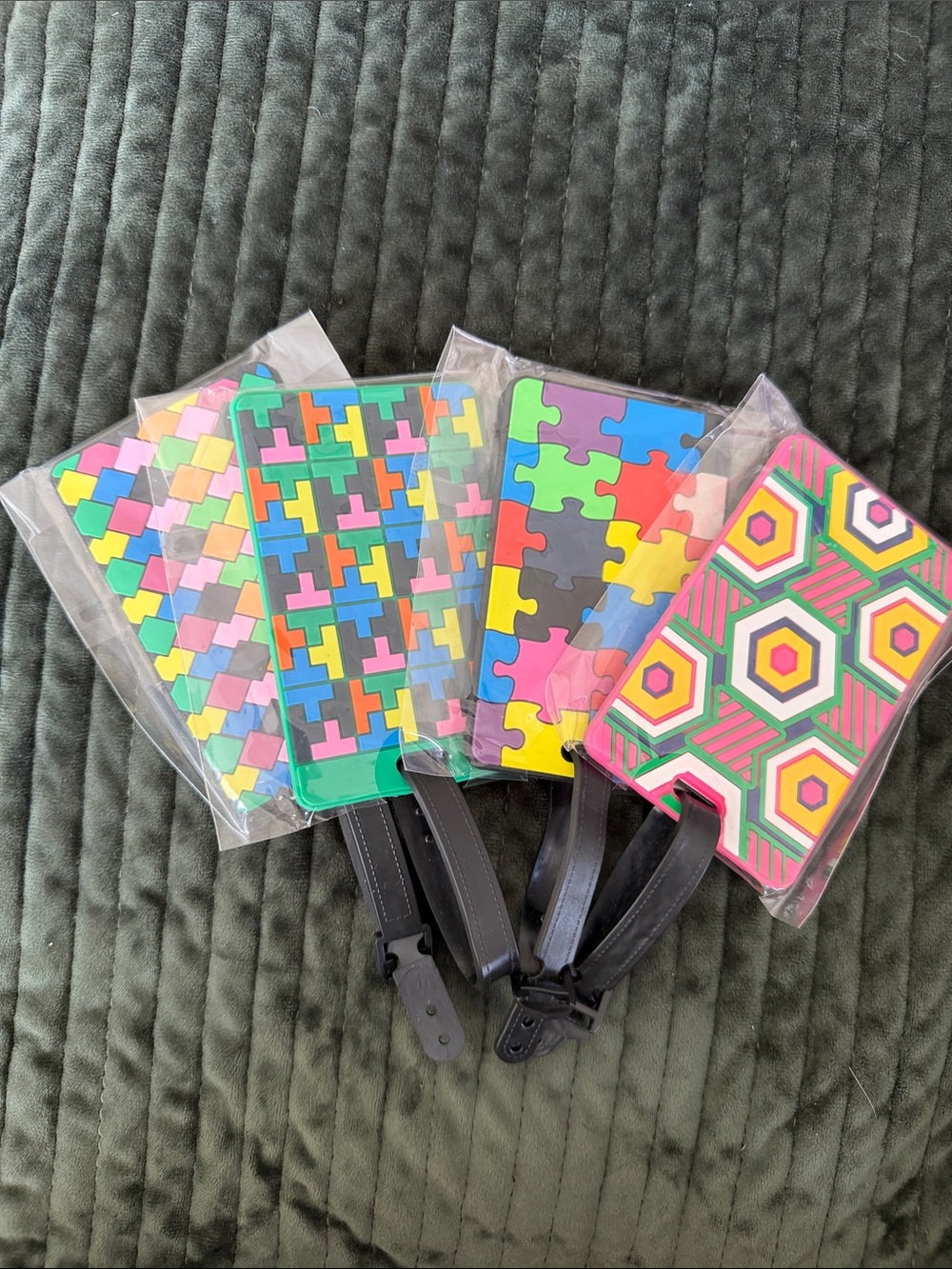 Kids Colorful Puzzle Pattern-Geometric Luggage Tag - Pink & Multicolor-4ct